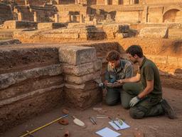 Arqueólogos documentando una estructura romana descubierta en Itálica
